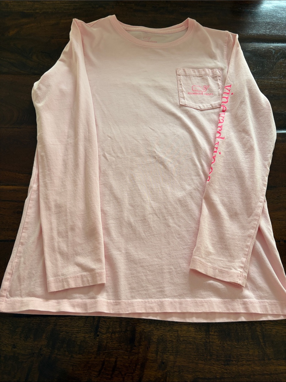 Vineyard Vines Girls' Long-Sleeve Pocket Tee - Pale Pink with Pink Logo